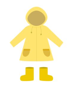 Cartoon image of a yellow raincoat and yellow welly boots