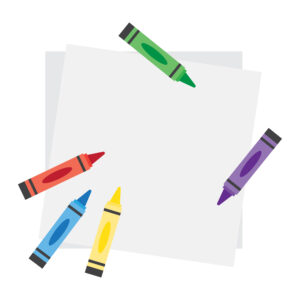 Cartoon image of coloured crayons on a piece of paper