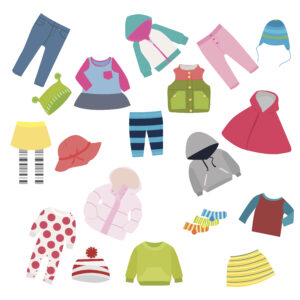 Cartoon image of various children's clothes