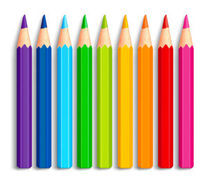 Cartoon image of coloured pencils in a line